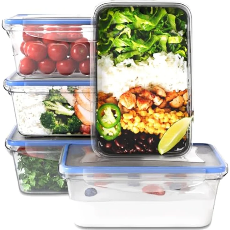 Classbach® Frischhaltedosen mit Deckel | 5er Set C-FHD 4007 K, 1000 ml Volumen, 4-fach Click & Safe-Verschluss, stapelbar, Meal Prep geeignet – Bild 1