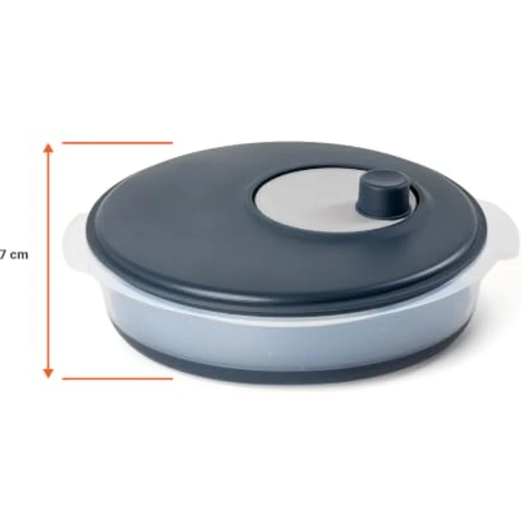 Spetebo Salatschleuder faltbar Ø 27 cm mit Anti-Rutsch-Boden, 5 L, grau/translucent, mit entnehmbarem Sieb und hoher Schleuderkraft – Bild 5
