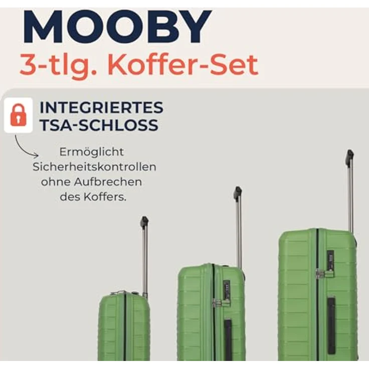 Travelite Koffer Set 3-teilig, MOOBY S/M/L, kratzfeste Hartschale aus recyceltem Material, 55/66/77 cm, 4 Doppelrollen, TSA-Schlösser – Reisekoffer, Trolley, Handgepäck – Bild 2
