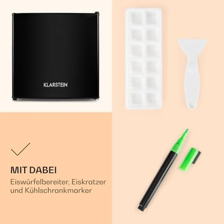 Klarstein Spitzbergen Kühlschrank mit Gefrierfach, Energieeffizienzklasse E, beschreibbare Tür mit Marker, 46 l, Schwarz – Bild 4