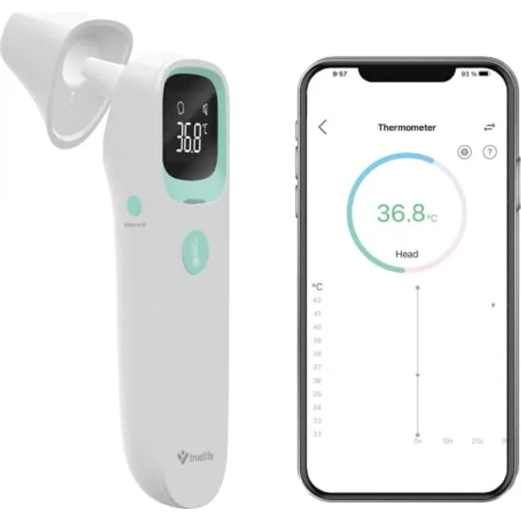 TrueLife Care Q10 BT Fieberthermometer und Ohrthermometer mit Bluetooth und App Berührungsloses Infrarot Kontaktlos Stirnthermometer für Kinder und Erwachsene | CE, RoHS, ISO, SUKL genehmigt