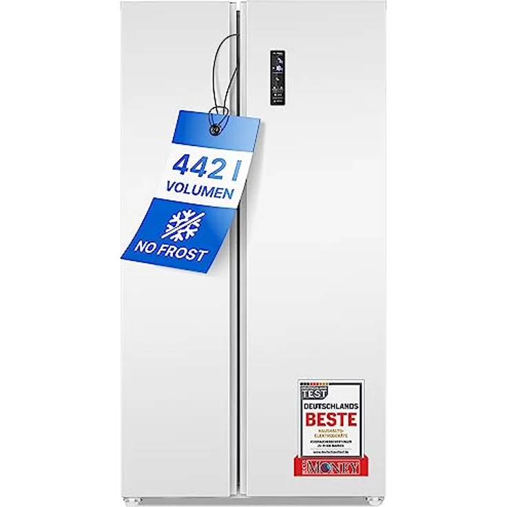 Bomann® Side by Side Kühl Gefrierkombination mit Total No Frost und 442L Nutzinhalt, Kühlschrank Side by Side mit MultiAirflow-Technologie, Verbrauch 287 kWh/Jahr - 177x90x59cm - SBS 7344 weiß – Bild 1