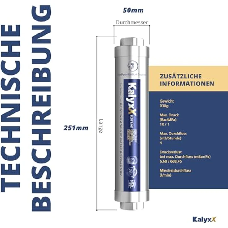 Sapho Swiss Aqua IPS Kalyxx BlueLine Wasserenthärter, G 1, Edelstahl, antibakterieller Wasserfilter, Silber – Bild 4