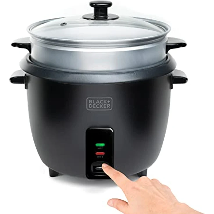 Black & Decker BXRC1800E Reiskocher, 700 Watt, antihaftbeschichtet, 1,8 Liter, Koch- und Dampfgarfunktionen, Aluminium, schwarz – Bild 2