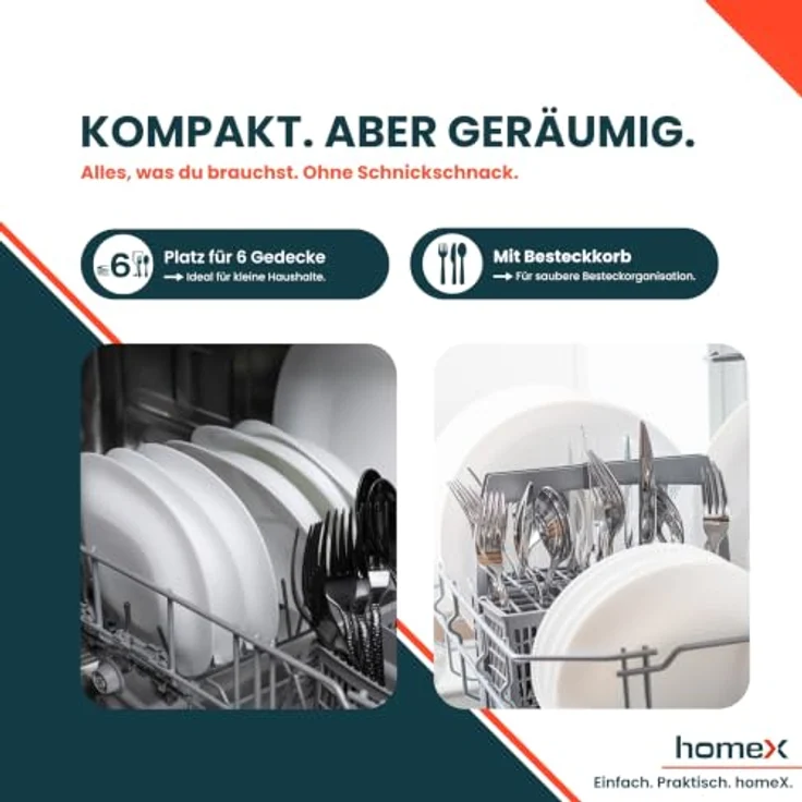 homeX GST6AD-W Mini Geschirrspüler, Tischgeschirrspüler für 6 Maßgedecke, 6 Programme, AquaStop, Energieeffizienzklasse D, Weiß – Bild 5
