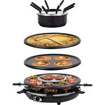 Syntrox Germany RAC-1350W-Waadt 4 in 1 Raclette Grill Fondue Heißer Stein für 8 Personen, Edelstahl Design