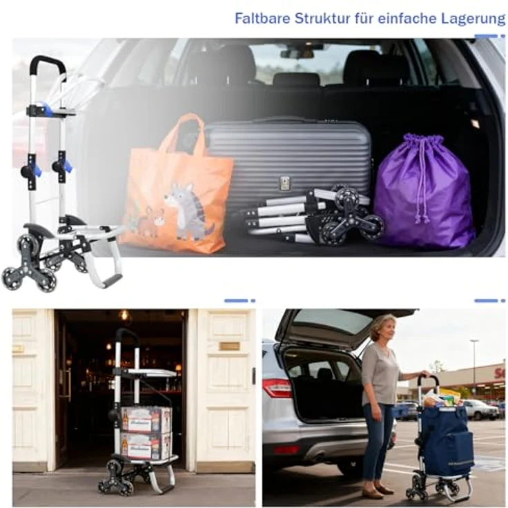 Sekey XXL Einkaufstrolley Treppensteiger, 3-in-1 Aluminium Trolley mit Höhenverstellbarem Griff, Kühlfach und Getränkefach, Blau – Bild 2