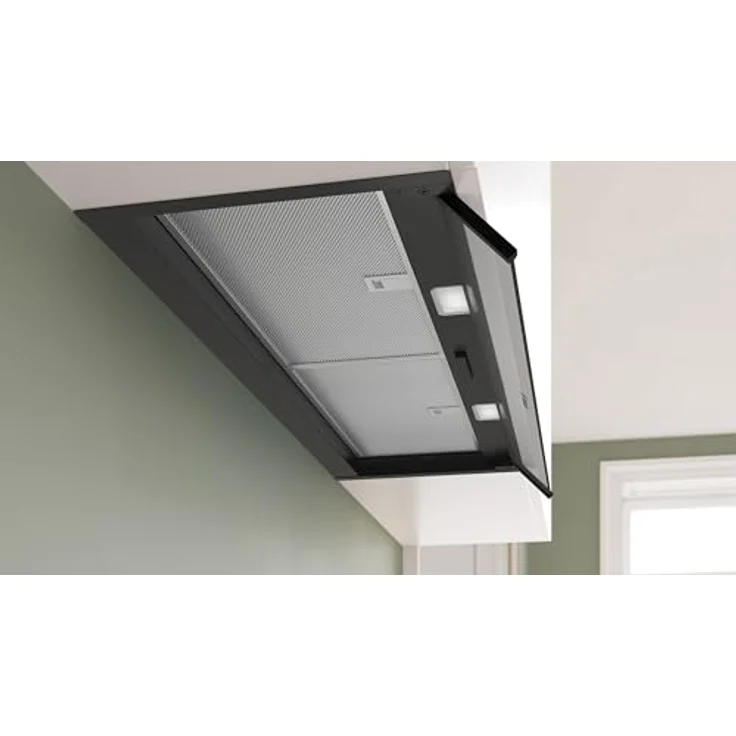 Bosch DBB95CC60, Serie 4, Integrierte Designhaube 90 cm, Klarglas, Mattschwarz, 3 Leistungsstufen, Abluft- und Umluftbetrieb – Bild 6