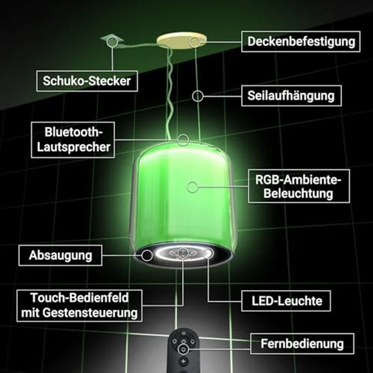 KKT KOLBE SHINE37, Dunstabzugshaube 37cm mit 9 Leistungsstufen, Gestensteuerung und Bluetooth-Lautsprecher – Bild 4