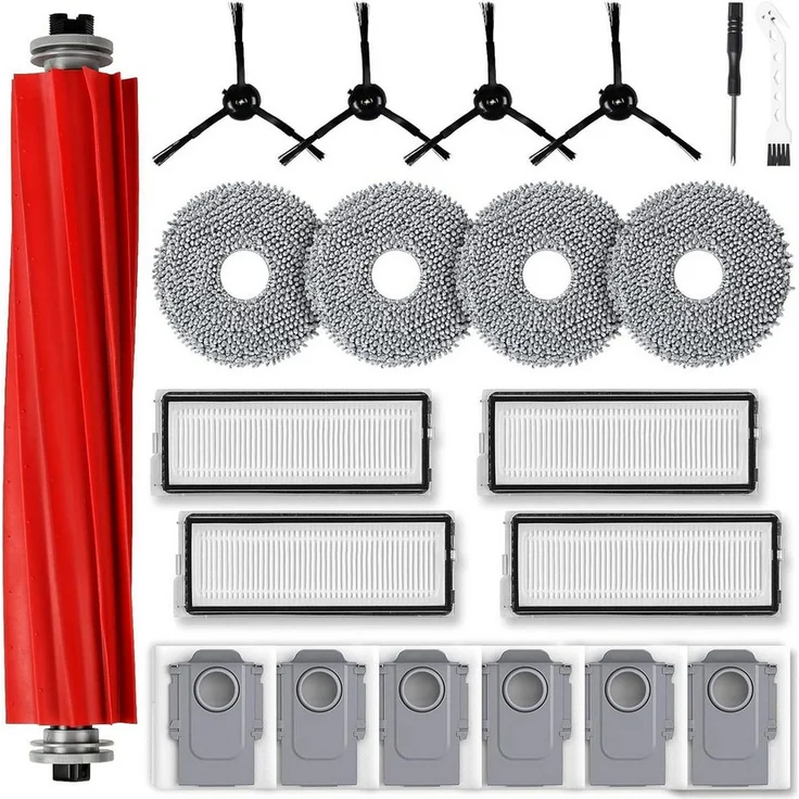 FELIXLEO Staubsaugerdüsen-Set für Roborock Qrevo S Pro und MaxV, 1-tlg. Zubehörset mit Hauptbürste, Seitenbürsten, Mikrofaser-Wischpads und HEPA Filtern