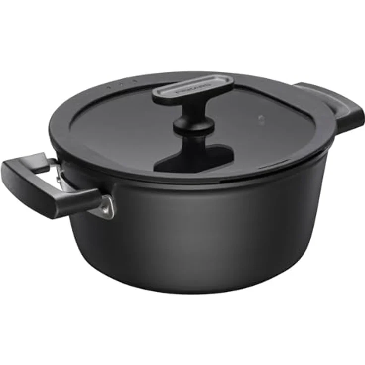 Fiskars Kasserolle mit Deckel, Hard Face, 22 cm, 3,5 Liter, für alle Kochfelder, kratzfest, schwarz – Bild 1