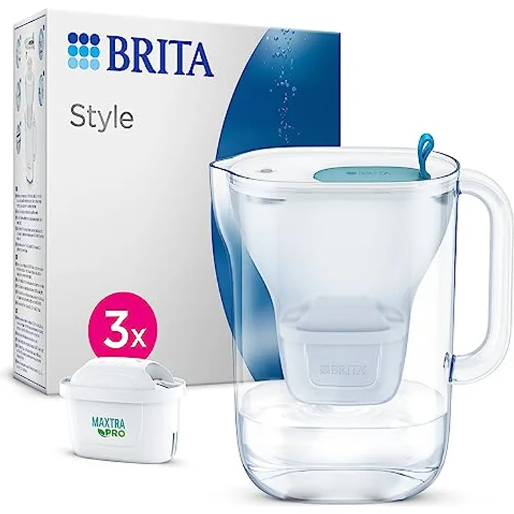 BRITA Style Wasserfilterkanne, Blau, 2,4 l – inklusive 3 Maxtra Pro Filtern – passt an die Kühlschranktür