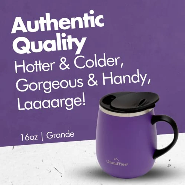 GRANDTIES Isolierter Kaffeebecher mit Griff – Schiebedeckel für spritzwassergeschützte 473 ml -Form Thermosbecher mit doppelwandigem Vakuum-Edelstahl, hält Getränke heiß & kalt – Sparkling Grape – Bild 2