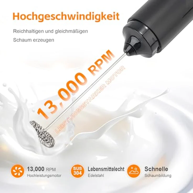 GRIFEMA Milchaufschäumer Elektrisch, Hand Milchaufschäumer mit Edelstahl-Schneebesen, tragbar, batteriebetrieben – Bild 2