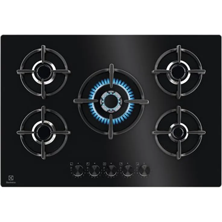 Electrolux EGG75372K, Gaskochfeld mit 75 cm Breite, schwarze Glasoberfläche, benutzerfreundliche Drehregler