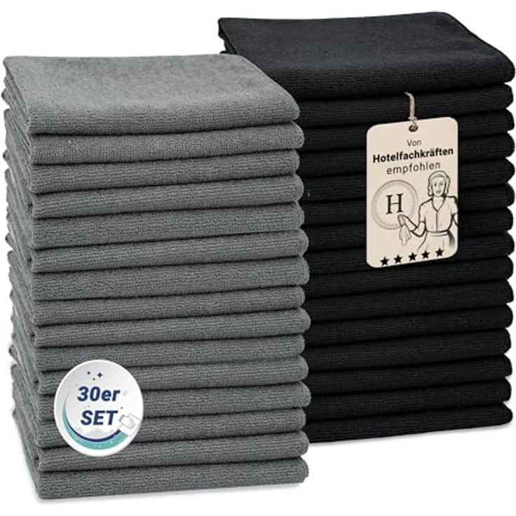 ZOLLNER 30er Set Mikrofasertücher, flusenfreie und saugstarke Reinigungstücher, waschbar bis 60°C, 32x32cm, Hotelqualität – Bild 1