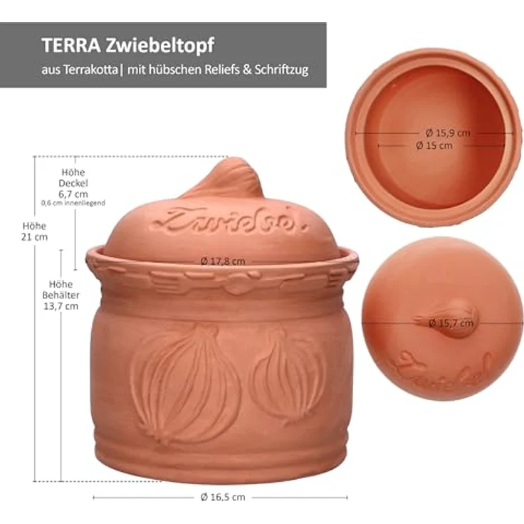 MamboCat Vorratsglas Terra Zwiebeltopf mit Deckel Ø 17,8cm aus Terrakotta, Aufbewahrungsbox Ton – Bild 7