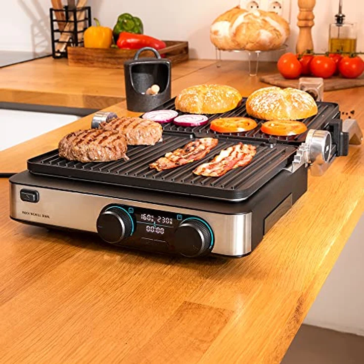 Cecotec Elektrischer Tischgrill Rock'nGrill Dual, 2000 W, Schwarz, Temperaturregelung auf jeder Platte unabhängig voneinander, abnehmbare und antihaftbeschichtete Platten, 180º zu öffnen – Bild 3