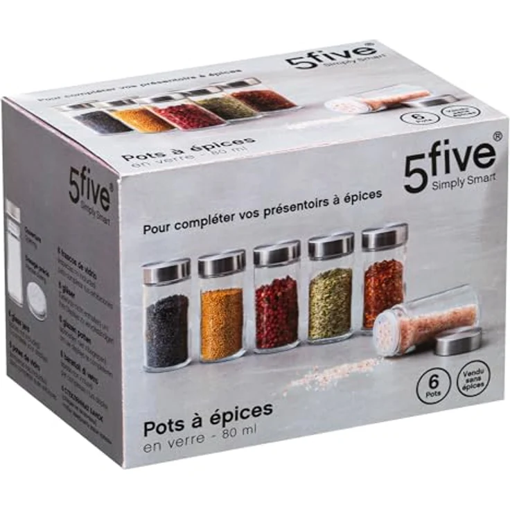 DekorStyle Gewürzdosen Set Alesar, 6 Stück aus Glas, 80 ml Füllmenge, transparent – Bild 4