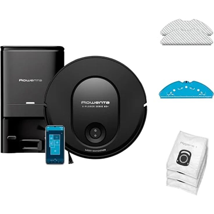 Rowenta Xplorer Serie 65+ Nass-Trocken-Saugroboter, Lasernavigation, elektronischer Wischmopp, Absaugstation, Schwarz – Bild 1
