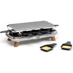 Tefal Pierrade Gourmet Raclette PR620D12, 2-in-1 Steinrake mit 1350 W, 8 Maxi-Tiefschalen, grau mit Holzoptik Füßen