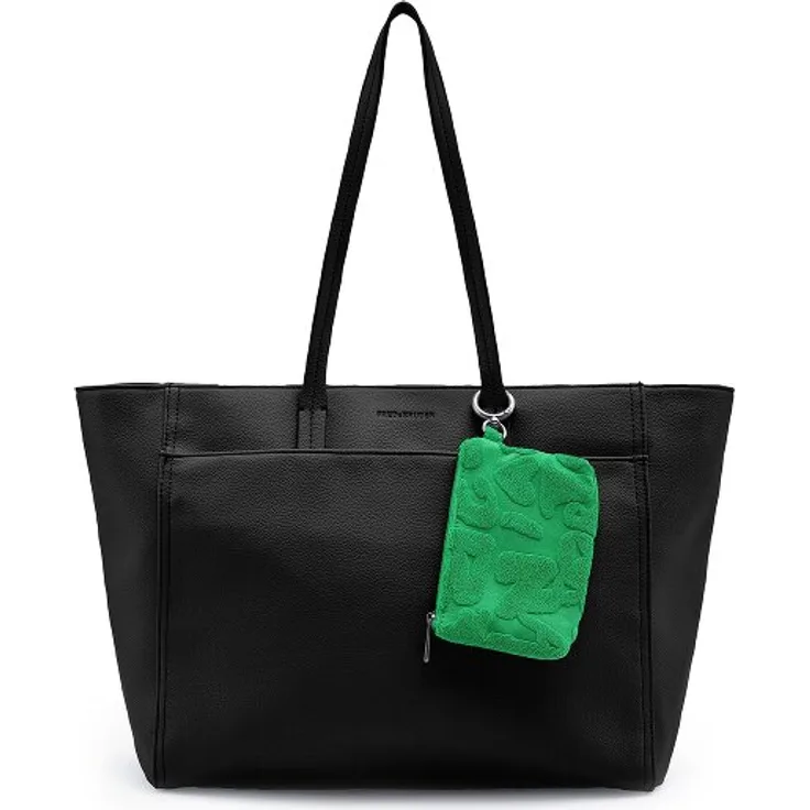 FredsBruder Color Kiss Shopper Tasche, 100% Leder, schwarz, 45 cm x 15 cm x 28 cm