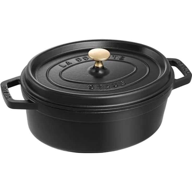 Staub 1102725 Cocotte-Bräter, oval mit Deckel 27 cm, 3,2 L, mit mattschwarzer lierung im Inneren des Topfes, schwarz – Bild 2