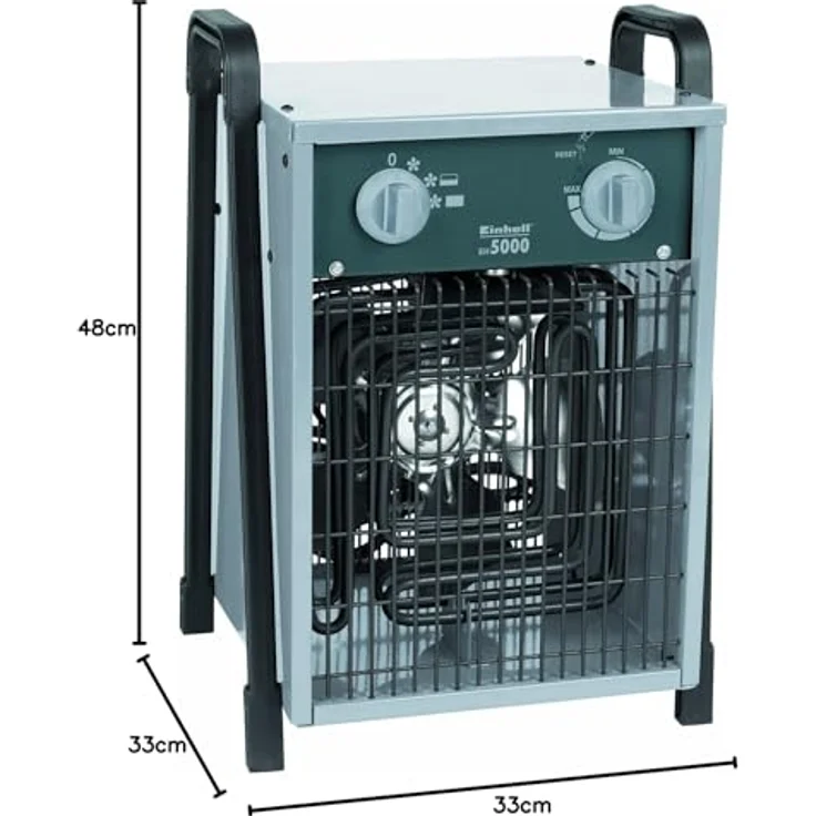 Einhell Elektro-Heizer EH 5000 (400 V, 5.000 W max., spez. Heizelemente, 2 Heizstufen, Axiallüfter, stufenloser Thermostatregler, Spritzwasserschutz), Heizlüfter – Bild 2