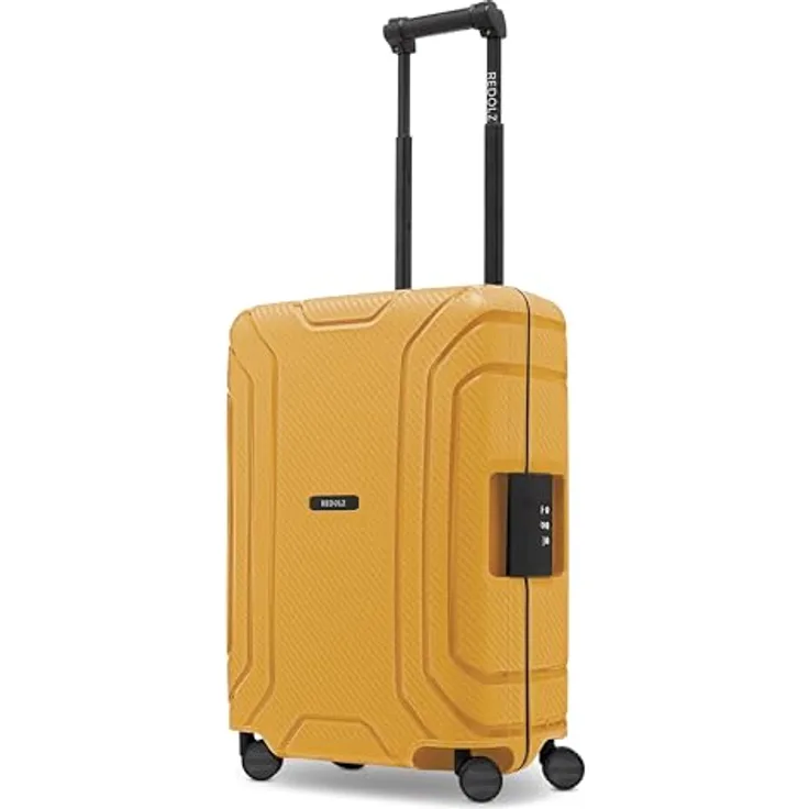 REDOLZ Hartschalen Kabinen-Koffer ohne Reißverschluss | 3-Punkt-Verschluss-System | Kleiner Trolley 40 x 20 x 55 cm aus Polypropylen | 4-Rollen & TSA-Schloss (Essentials 15) in Schwarz