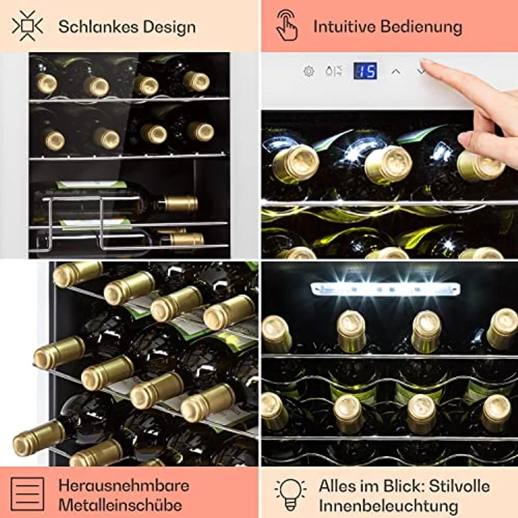 Klarstein Shiraz 28 Uno Weinkühlschrank, freistehend, weiß, 28 Flaschen, Touch-Bedienfeld, 5 - 18 °C, Energieklasse G – Bild 6