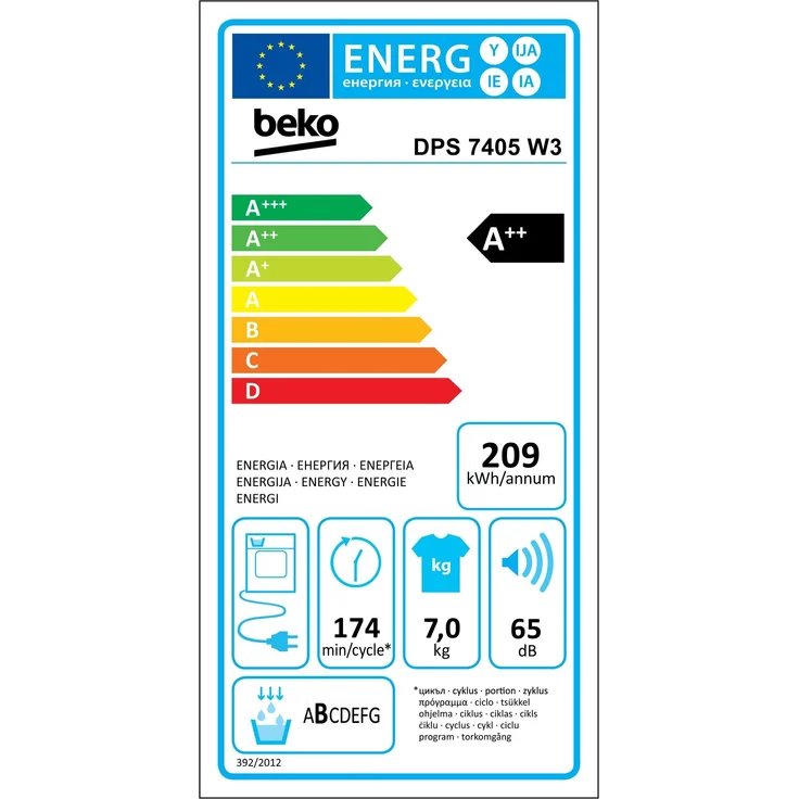 Beko DPS 7405 W3, Wärmepumpentrockner, A++, Fassungsvermögen 7 kg, Standgerät, Breite 59,5 cm, Kindersicherung, Startzeitvorwahl – Bild 9