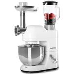 Klarstein Lucia Bianca Küchenmaschine, 1200W, 5L Schüssel, inkl. Fleischwolf, Mixbecher, Rühr-und Knethaken und Pastaaufsätzen, weiß