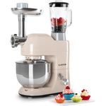 Klarstein Lucia Morena Küchenmaschine, 1200W, 5L Schüssel, inkl. Fleischwolf, Mixbecher, Rühr-und Knethaken und Pastaaufsätzen, creme