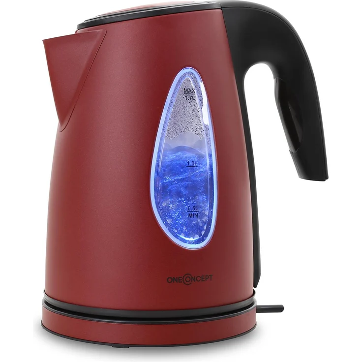oneConcept TKV-SS17-Red Design Wasserkocher kabellos leistungsstark mit stylisch blauen LED-Lichteffekt, 2200 W, 1.7 Liter, Cool Touch, rot – Bild 1
