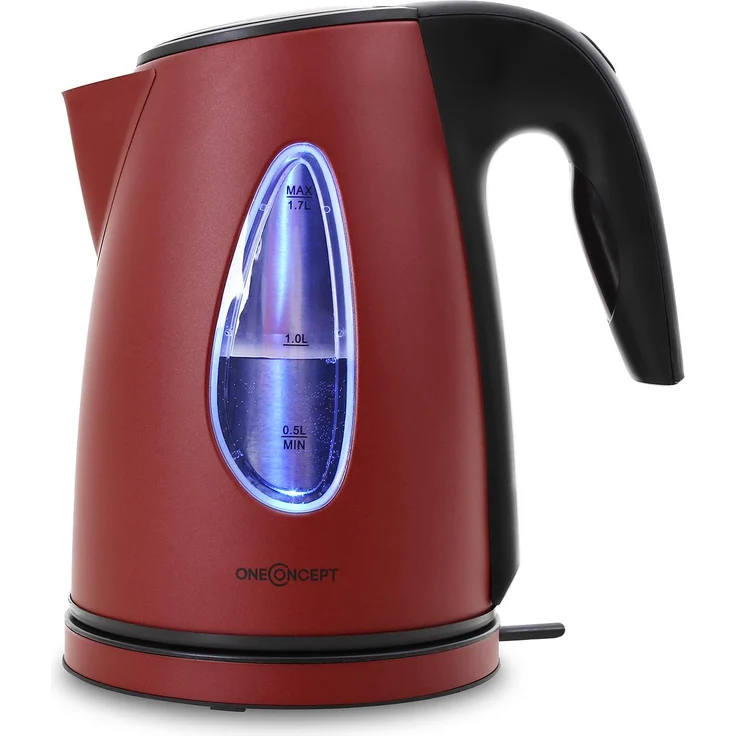 oneConcept TKV-SS17-Red Design Wasserkocher kabellos leistungsstark mit stylisch blauen LED-Lichteffekt, 2200 W, 1.7 Liter, Cool Touch, rot – Bild 6