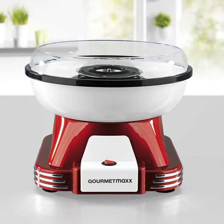 Gourmet Maxx Zuckerwatte-Maschine, 500 Watt, inkl. Stäbchen, Messlöffel und Sprizschutz, Retro-Design, herausnehmbarer Behälter, Gehäusematerial Edelstahl und Kunststoff, rot – Bild 5