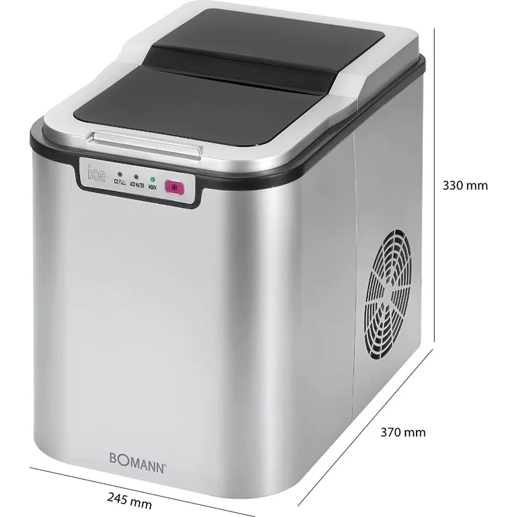 Bomann EWB 1027 CB Eiswürfelbereiter, ca. 10 kg Eiswürfel in 24 Std., LED-Anzeige und Signalton bei vollem Eiswürfelbehälter und leerem Wassertank, Abschaltautomatik, Signalton, Kontrollleuchte, silber – Bild 6