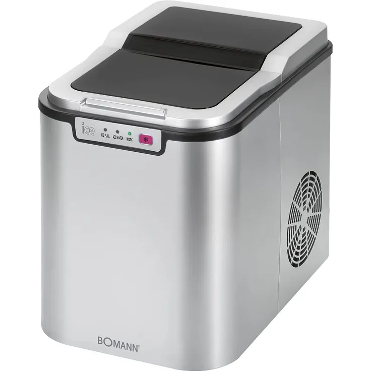 Bomann EWB 1027 CB Eiswürfelbereiter, ca. 10 kg Eiswürfel in 24 Std., LED-Anzeige und Signalton bei vollem Eiswürfelbehälter und leerem Wassertank, Abschaltautomatik, Signalton, Kontrollleuchte, silber
