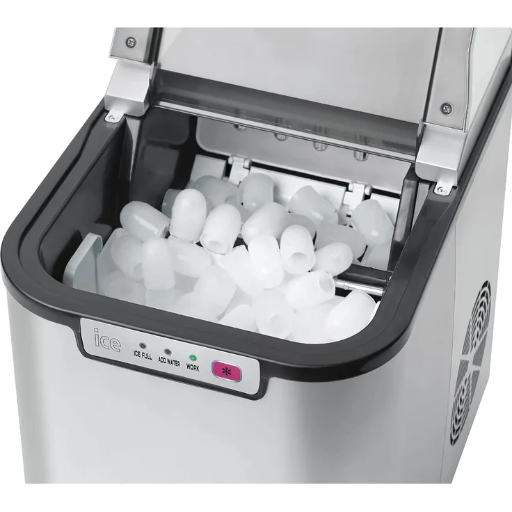 Bomann EWB 1027 CB Eiswürfelbereiter, ca. 10 kg Eiswürfel in 24 Std., LED-Anzeige und Signalton bei vollem Eiswürfelbehälter und leerem Wassertank, Abschaltautomatik, Signalton, Kontrollleuchte, silber – Bild 2