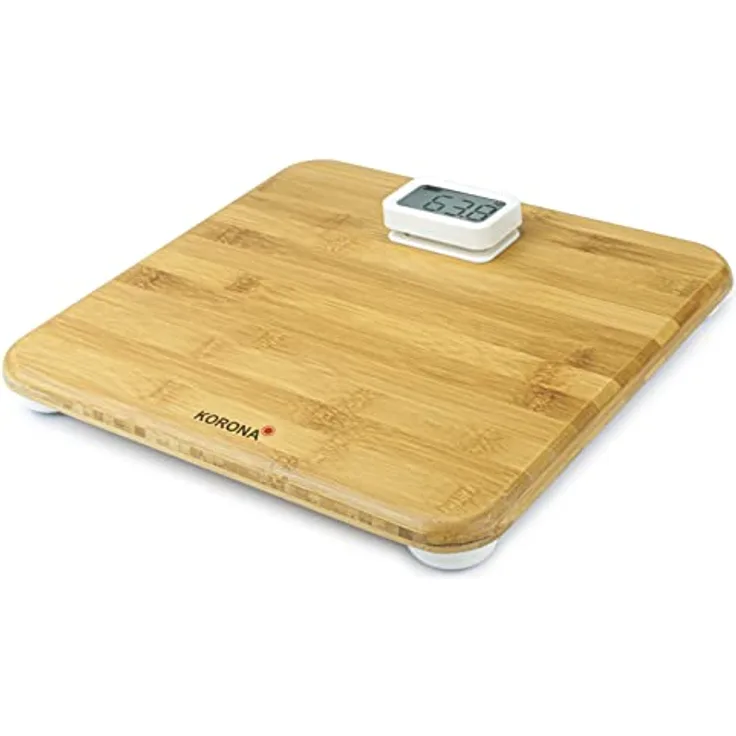 Korona 73161 Batterielose Bambuswaage MIRIAM | Energieerzeugung durch Drücken des Displays | Nachhaltige Bambus-Wiegefläche | Plastikfrei verpackt | 150 kg Tragkraft, 100g-Einteilung