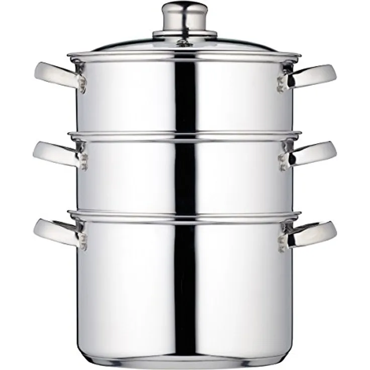 KitchenCraft Dampfgarerpfanne/Suppentopf mit 3 Behältern in Geschenkbox, Induktionssicher, Edelstahl, 20 cm
