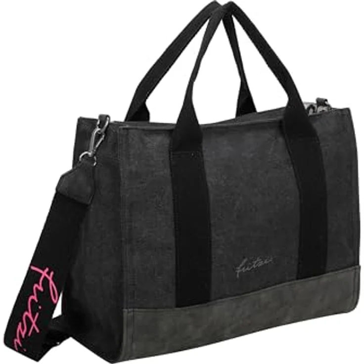 Fritzi aus Preußen Handtasche, große Canvas Tasche 40 cm, Schwarz, abnehmbarer Schulterriemen, crossbody tragbar – Bild 4