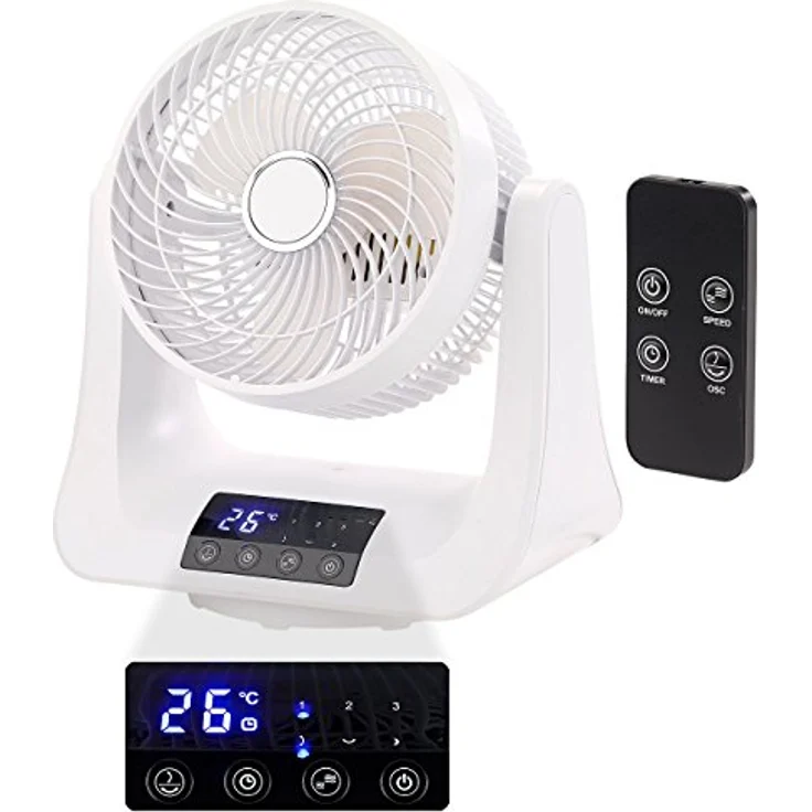 Sichler Haushaltsgeräte Raumlüfter: Digitaler 3D-Robo-Raumventilator & Luftzirkulator, 45 Watt, Ø 21 cm (Ventilator 3D, Ventilator Fernbedienung, Klimageräte und Ventilatoren) – Bild 1