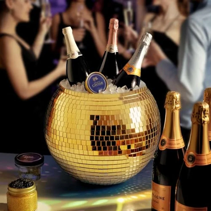 mikamax Eiskübel Discokugel Gold XL, 11 Liter Getränkekühler für Partys und Events, handgefertigtes Design, lebensmittelecht und auslaufsicher, 27,5 cm – Bild 4