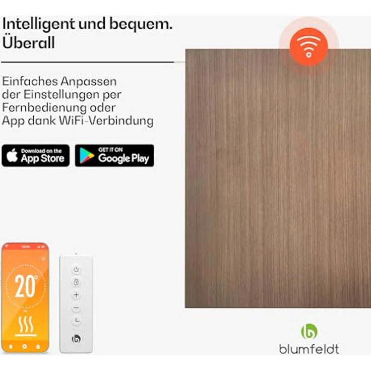 blumfeldt Infrarot Wandheizung 350W, IP44, WLAN- & App-Steuerung, Thermostat, Überhitzungsschutz, Holz Design für Bad & Wohnzimmer – Bild 2
