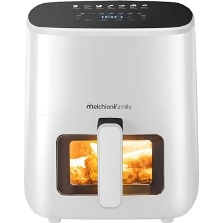 Melchioni Family Marianna New Luftfritteuse, 5 l, kompakt, Antihaft-Behälter, Touch-Display, 7 Programme, Timer 60 min, Temperatur 80 °-200 °C, 1500 W