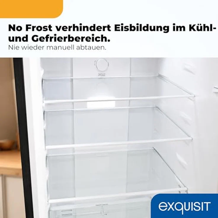 Exquisit Kühl-Gefrierkombination KGC5265-70-NF-WS-040C, 251 l No Frost, Wasserspender, Energieklasse C, leise 39 dB, schmal 54 cm, inoxlook-az – Bild 6