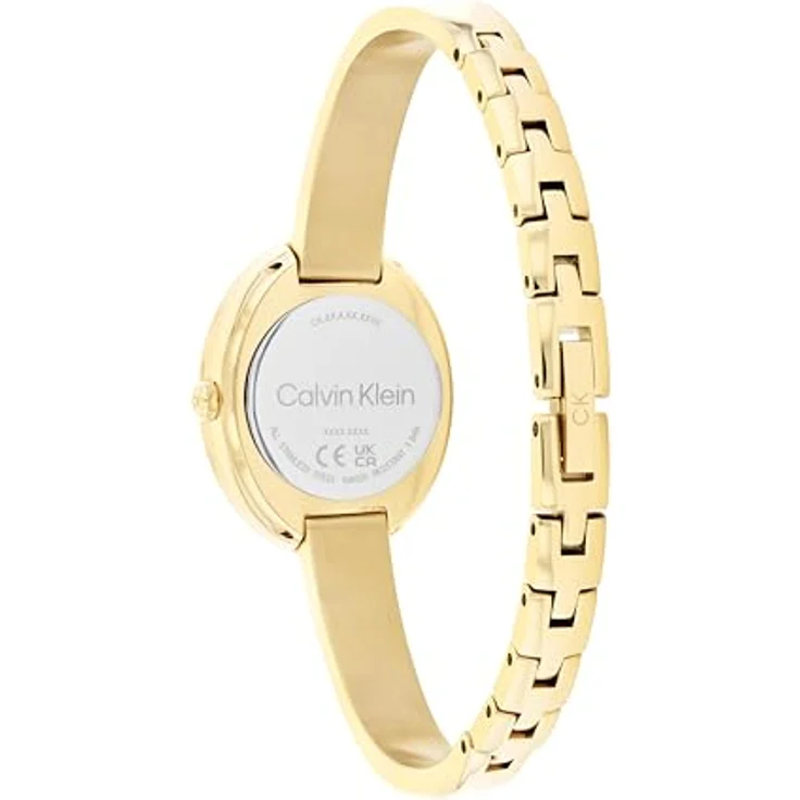 Calvin Klein Quarzuhr TWISTED BEZEL BANGLE 25100056, elegante Damenuhr mit champagnerfarbenem Zifferblatt und goldfarbenem Edelstahlarmband – Bild 3