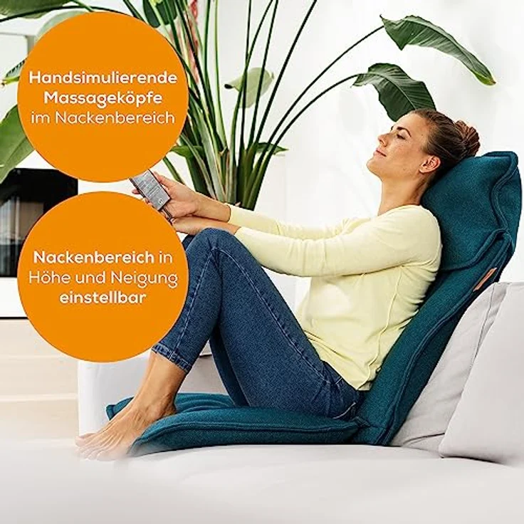 Beurer MG 330 Shiatsu-Massagesitzauflage, 3 Massagebereiche und 2 Intensitäten, tiefenwirksame Massage für Nacken, oberen und unteren Rücken, handsimulierende Massage im Nackenbereich, petrol – Bild 4