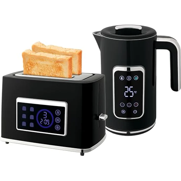 HOMCOM Kocher-Toaster-Set, 2-Schlitz-Toaster mit 2200 W, LED-Touchscreen, Schwarz, inkl. Wasserkocher 1,7 L – Bild 1